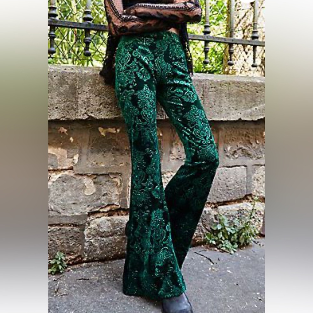 Flare Street Velvet Faerydae Flares New L 70’s Flower Power Free People Blue NEW
